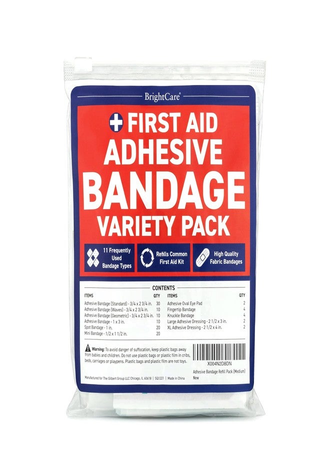 BrightCare Bulk First Aid Bandages in Multiple Sizes and Shapes Including Fingertip, Knuckle, Spot, Eye Patch - Fun Patterns Fabric Adhesive Bandages Variety Pack - Image 1